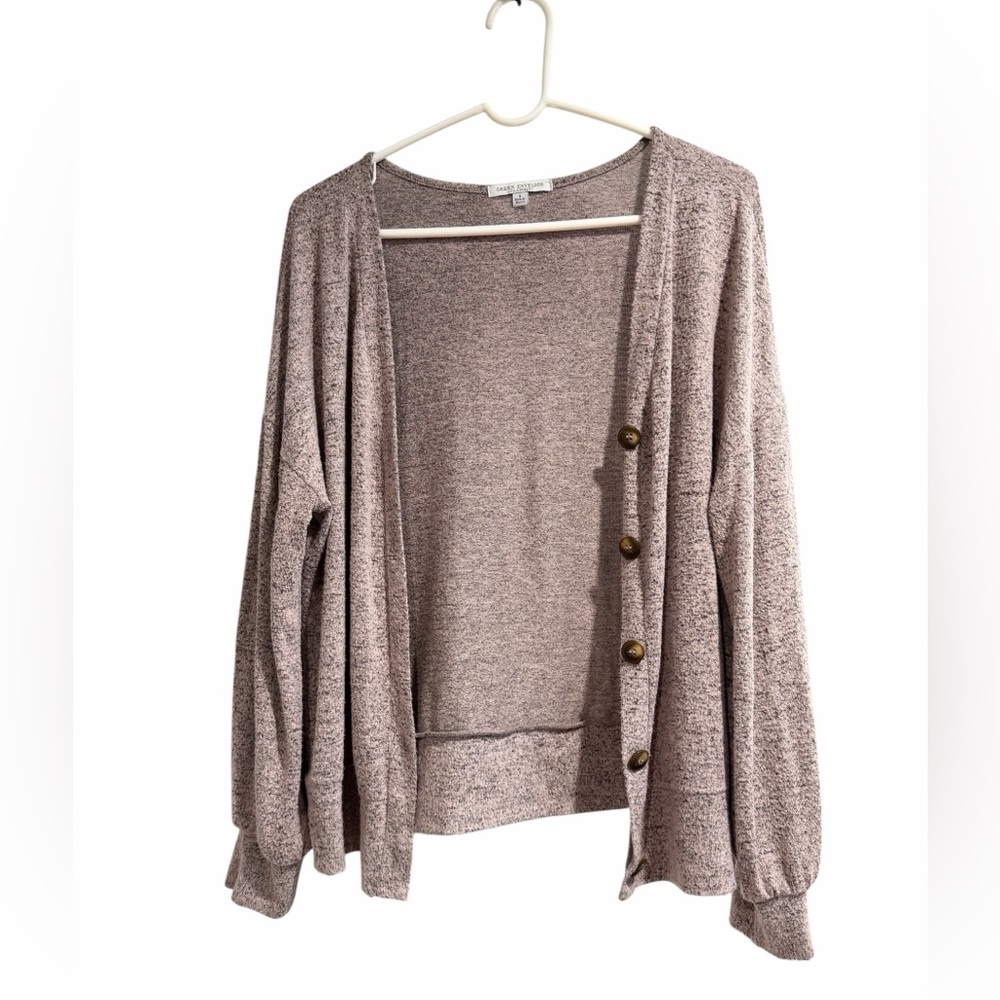 Green Envelope Plush Open-Front Button Cardigan - Mauve Taupe. Used